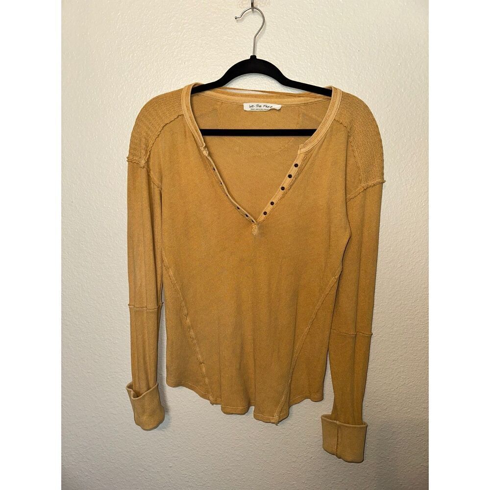 We The Free Women’s Thermal Henley Top Size S 100% Cotton Mustard Long Sleeve